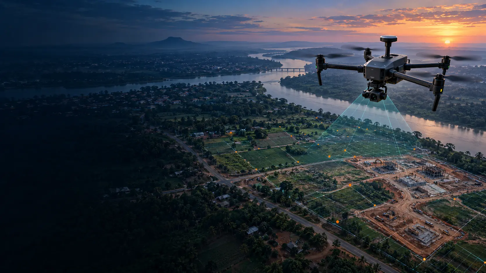 Drone cartographique survolant un territoire
